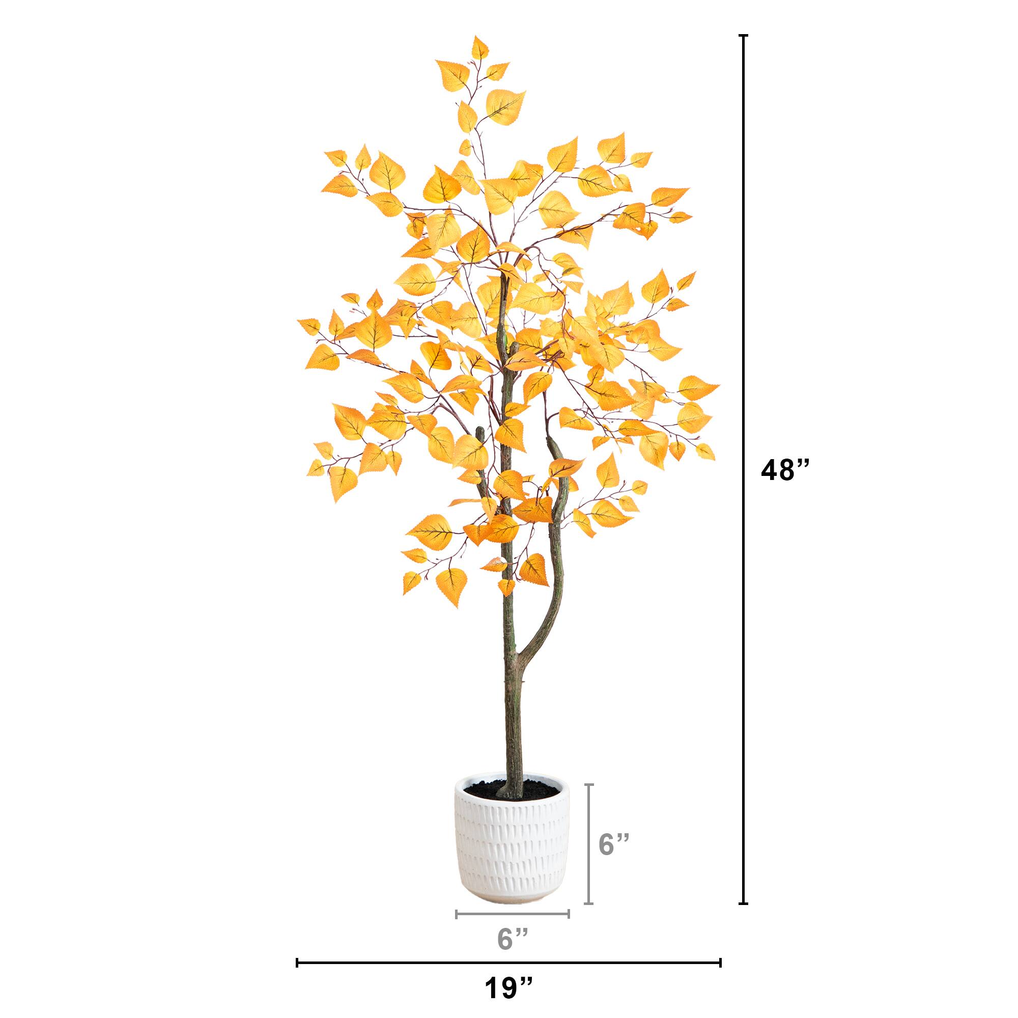 4ft. Autumn Birch Artificial Fall Tree in White Decorative Planter